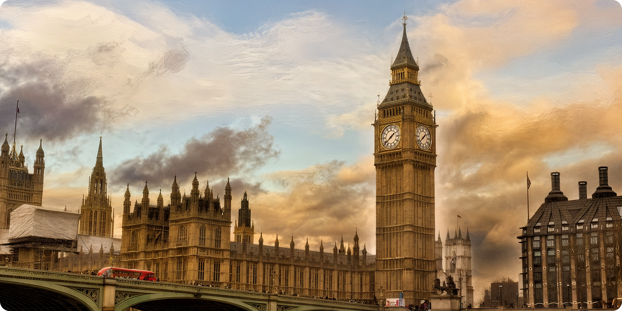 London skyline with the Palace of Westminster and Big Ben
